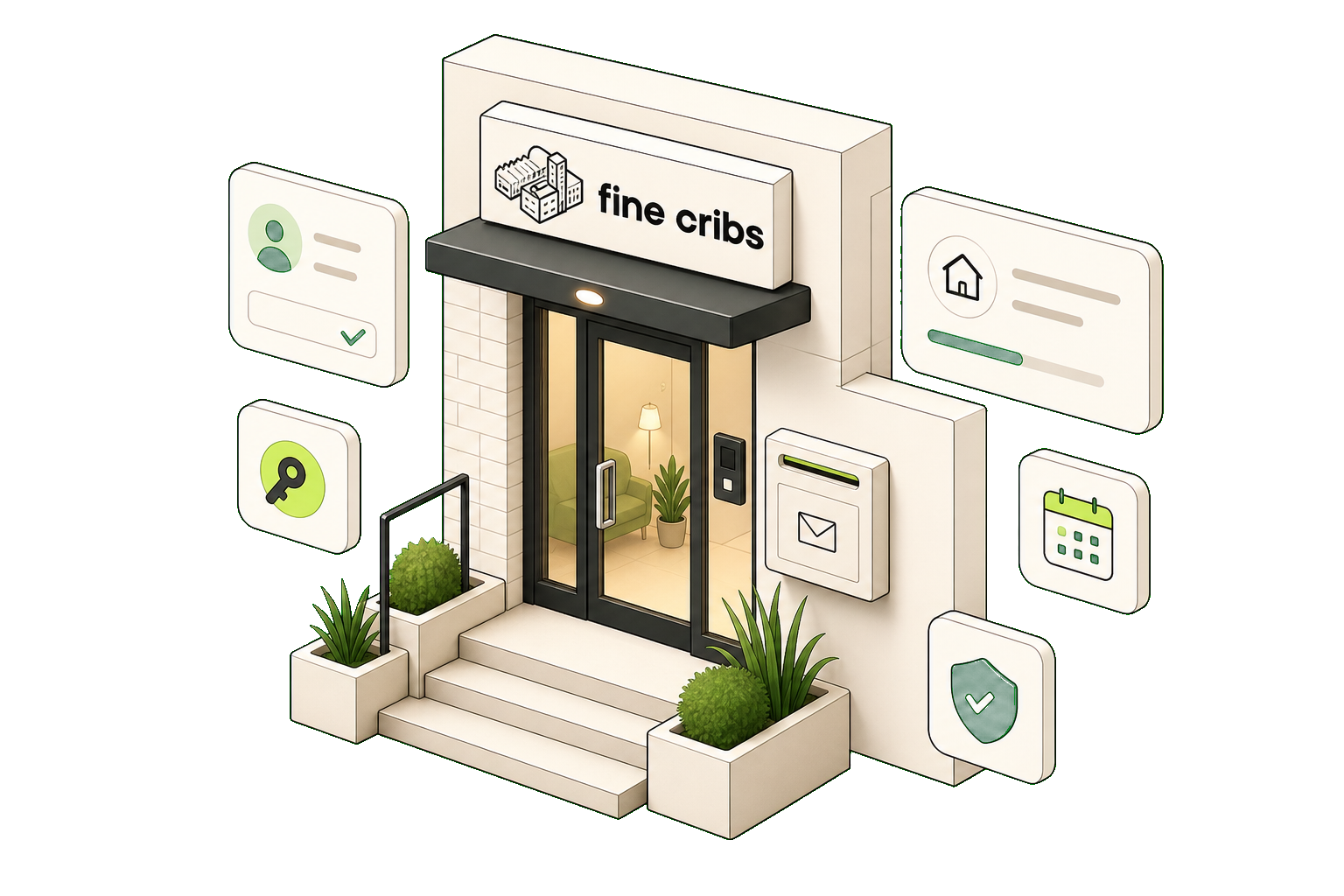 Illustration de l'entrée du bâtiment Fine Cribs